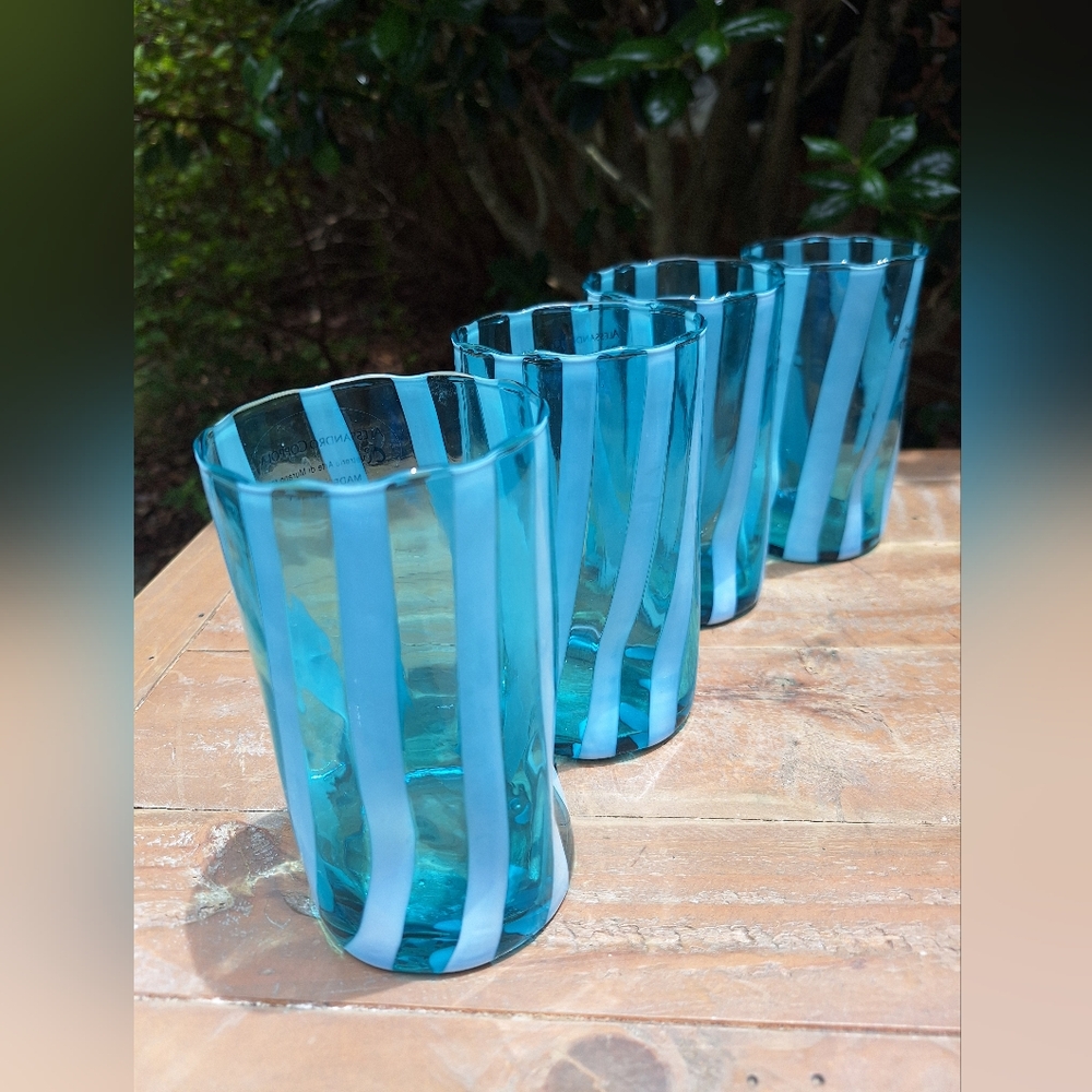 Murano Glass Cups Tumblers Drinking Glasses TEAL Gift Set 4 Made in Italy - Picture 2 of 13